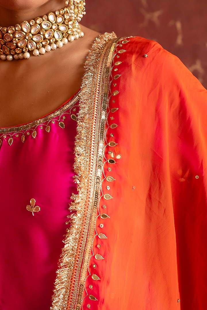 Hot Pink Taffeta Zari Handwork Straight Kurta Set by Pomcha Jaipur at Pernia's Pop Up Shop