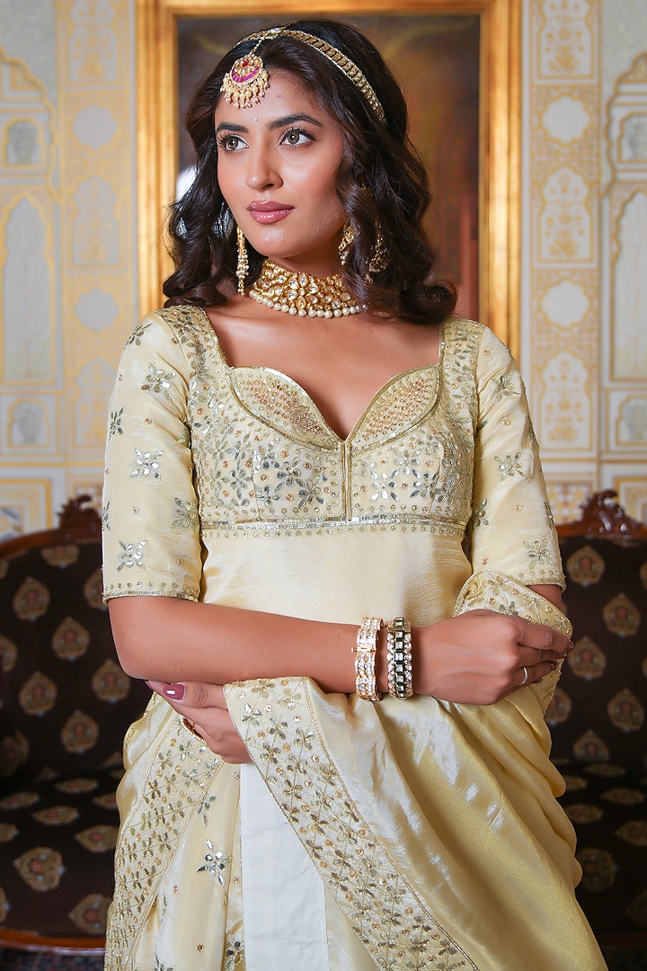 Gold Cosmos Silk Gota Patti Hand Embroidered Wedding Lehenga Set by Pomcha Jaipur at Pernia's Pop Up Shop