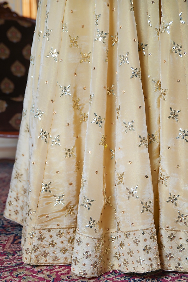 Gold Cosmos Silk Gota Patti Hand Embroidered Wedding Lehenga Set by Pomcha Jaipur at Pernia's Pop Up Shop
