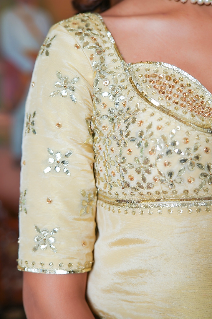Gold Cosmos Silk Gota Patti Hand Embroidered Wedding Lehenga Set by Pomcha Jaipur at Pernia's Pop Up Shop