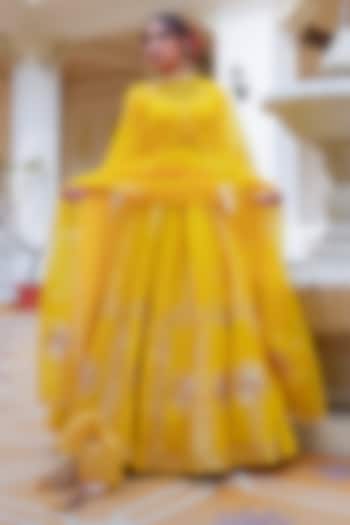 Yellow Organza Gota Patti Hand Embroidered Wedding Lehenga Set by Pomcha Jaipur at Pernia's Pop Up Shop