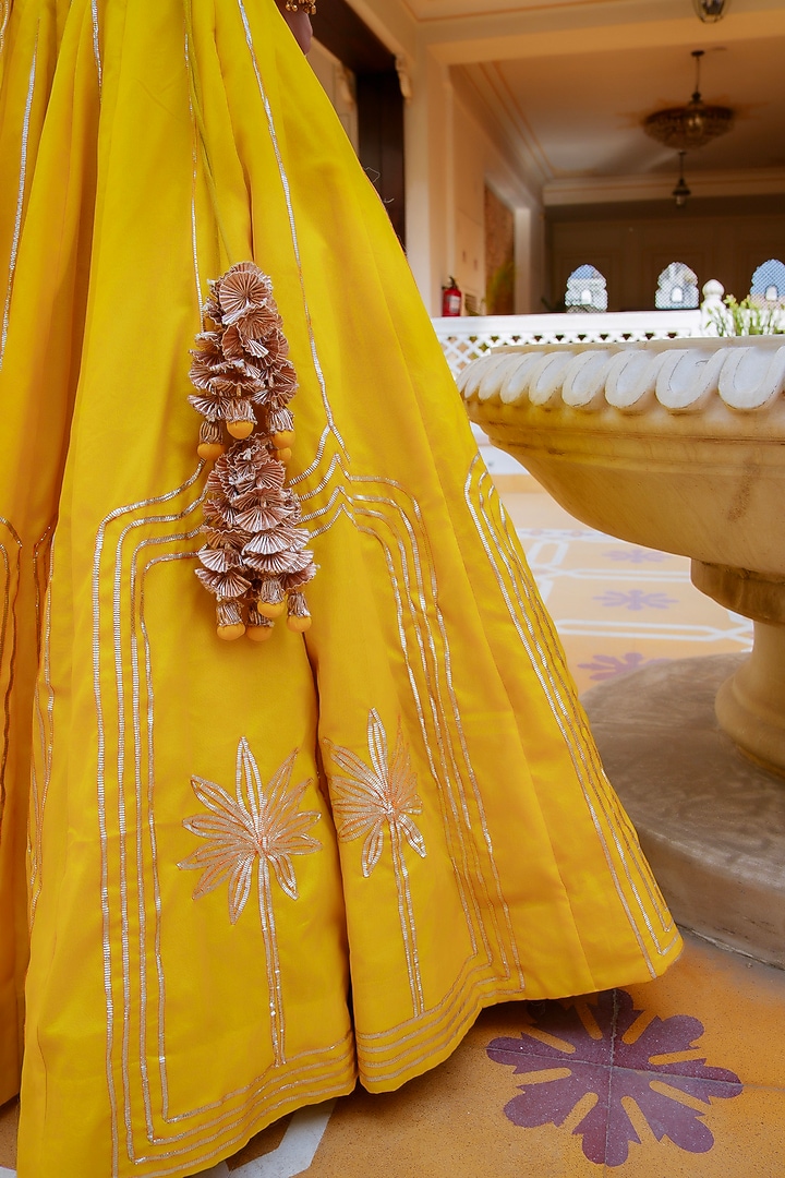 Yellow Organza Gota Patti Hand Embroidered Wedding Lehenga Set by Pomcha Jaipur at Pernia's Pop Up Shop