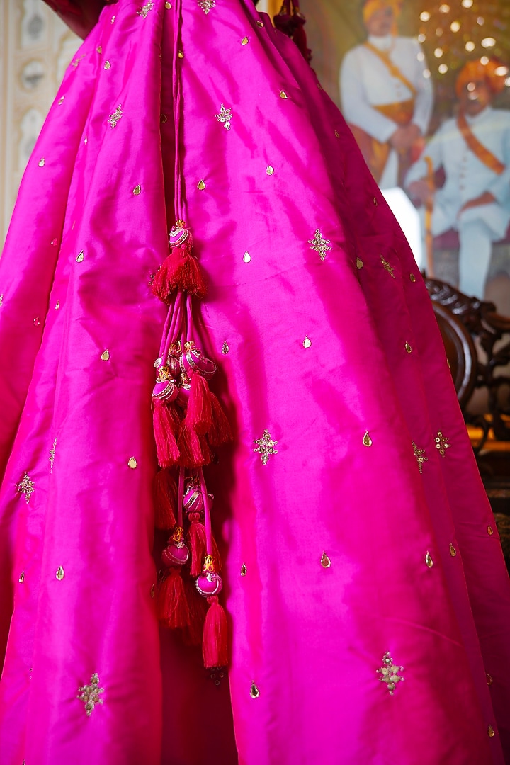 Hot Pink Taffeta Zari Hand Embroidered Wedding Lehenga Set by Pomcha Jaipur at Pernia's Pop Up Shop