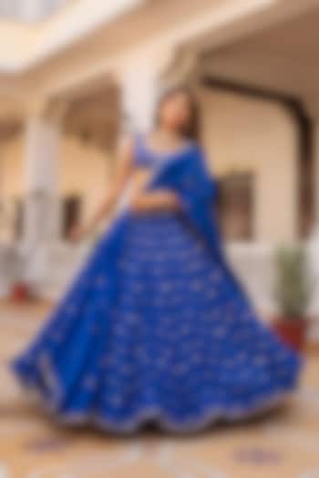 Blue Organza Zari Embroidered Wedding Lehenga Set by Pomcha Jaipur at Pernia's Pop Up Shop