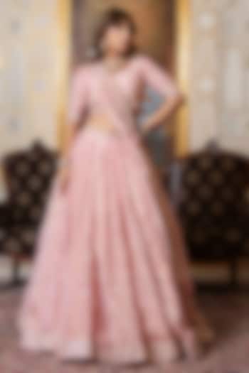 Pink Cosmos Silk Gota-Patti Embroidered Wedding Lehenga Set by Pomcha Jaipur at Pernia's Pop Up Shop