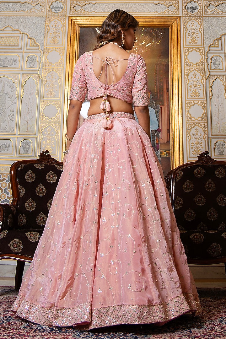 Pink Cosmos Silk Gota-Patti Embroidered Wedding Lehenga Set by Pomcha Jaipur at Pernia's Pop Up Shop