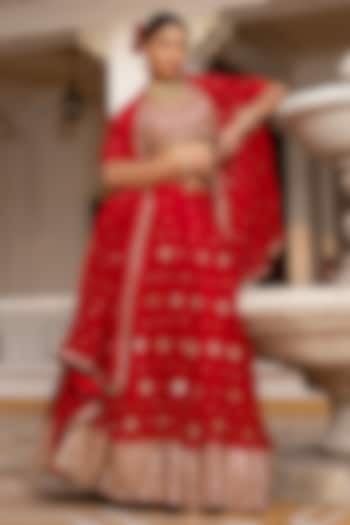 Red Silk Gota-Patti Embroidered Wedding Lehenga Set by Pomcha Jaipur at Pernia's Pop Up Shop