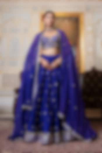 Jamuni Purple Taffeta Zari Embroidered Wedding Lehenga Set by Pomcha Jaipur at Pernia's Pop Up Shop
