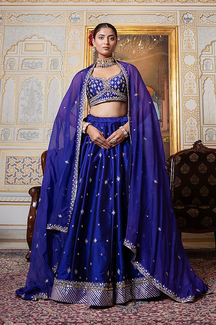 Jamuni Purple Taffeta Zari Embroidered Wedding Lehenga Set by Pomcha Jaipur at Pernia's Pop Up Shop