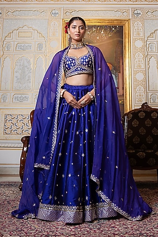 Jamuni Purple Taffeta Zari Embroidered Lehenga Set by Pomcha Jaipur