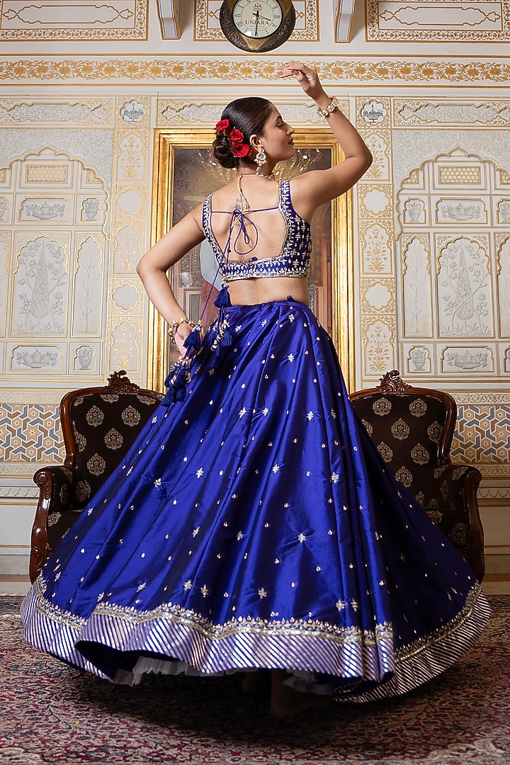 Jamuni Purple Taffeta Zari Embroidered Wedding Lehenga Set by Pomcha Jaipur at Pernia's Pop Up Shop