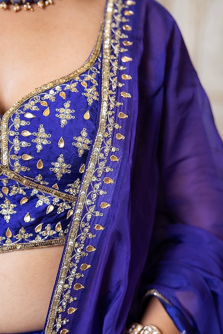 Jamuni Purple Taffeta Zari Embroidered Wedding Lehenga Set by Pomcha Jaipur at Pernia's Pop Up Shop