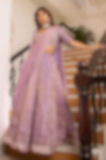Lavender Cosmos Silk Hand Embroidered Wedding Lehenga Set by Pomcha Jaipur at Pernia's Pop Up Shop