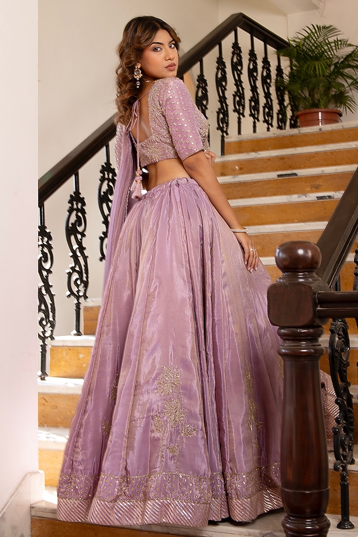 Lavender Cosmos Silk Hand Embroidered Wedding Lehenga Set by Pomcha Jaipur at Pernia's Pop Up Shop