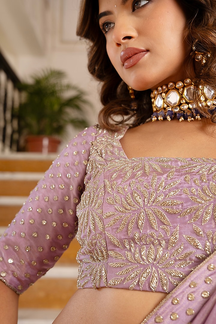 Lavender Cosmos Silk Hand Embroidered Wedding Lehenga Set by Pomcha Jaipur at Pernia's Pop Up Shop