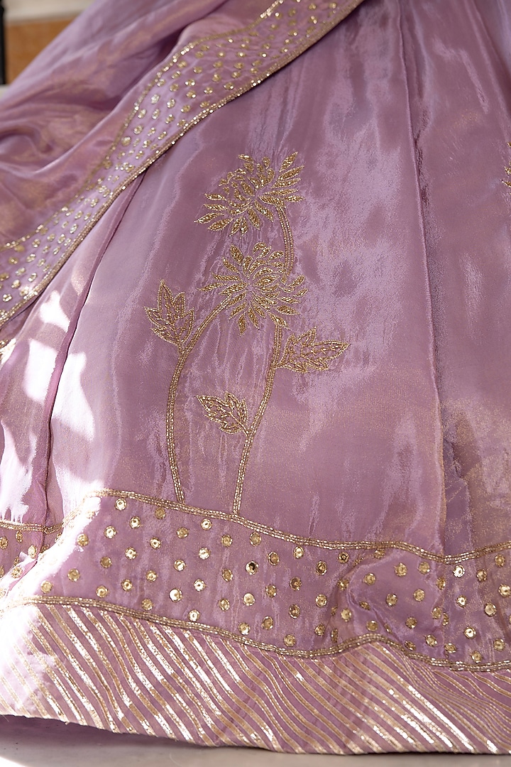 Lavender Cosmos Silk Hand Embroidered Wedding Lehenga Set by Pomcha Jaipur at Pernia's Pop Up Shop