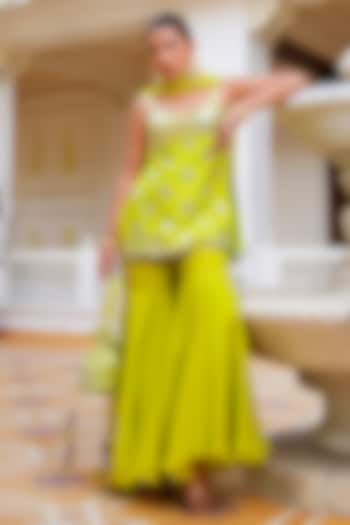 Green Organza Party Wear Sharara Set by Pomcha Jaipur at Pernia's Pop Up Shop