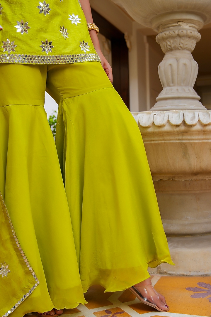 Green Organza Party Wear Sharara Set by Pomcha Jaipur at Pernia's Pop Up Shop