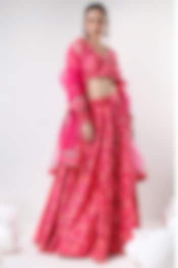 Pink Cotton Floral Printed & Gota Lace Work Lehenga Set by Pomcha Jaipur at Pernia's Pop Up Shop