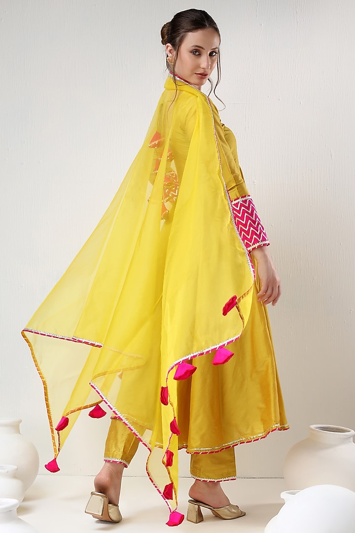Yellow Cotton Silk Gota Work Party Wear Anarkali Set by Pomcha Jaipur at Pernia's Pop Up Shop