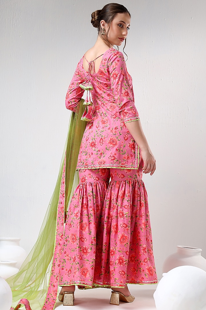 Pink Cotton Floral Printed Sharara Set by Pomcha Jaipur at Pernia's Pop Up Shop