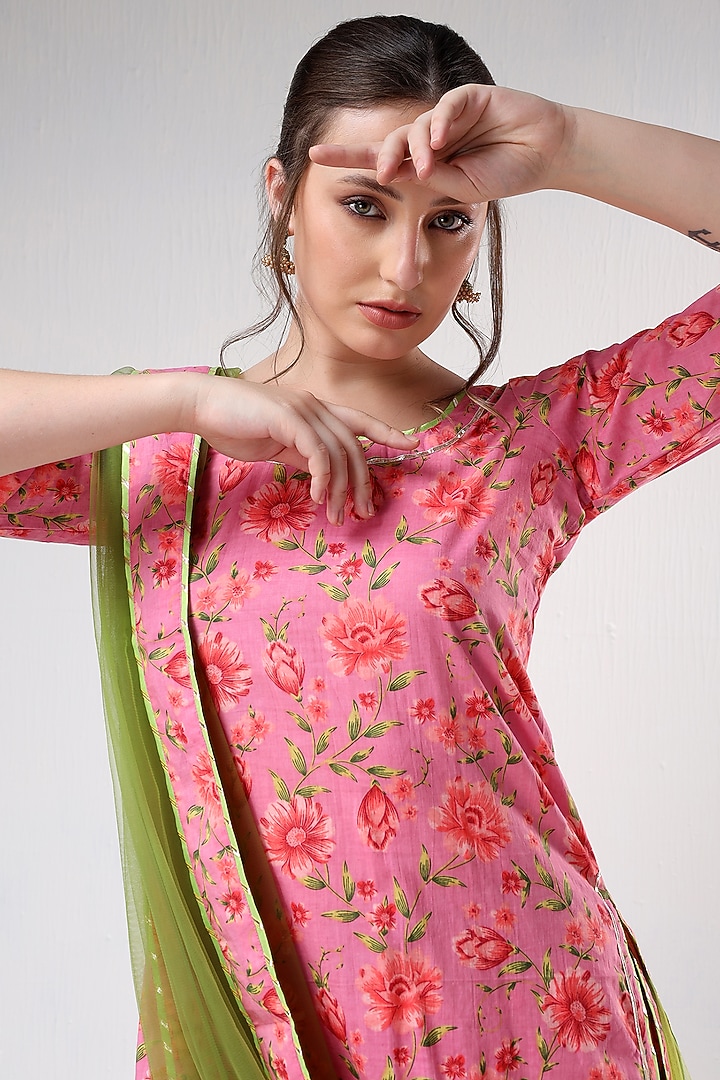 Pink Cotton Floral Printed Sharara Set by Pomcha Jaipur at Pernia's Pop Up Shop