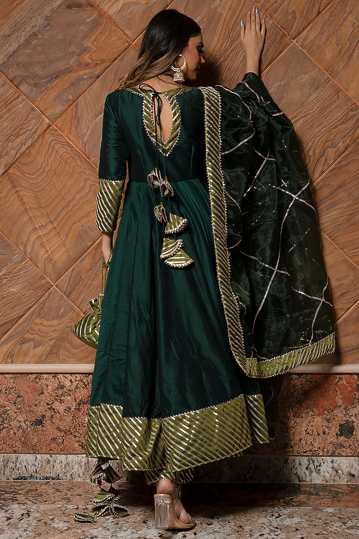 Dark Green Cotton Silk Party Wear Anarkali Set by Pomcha Jaipur at Pernia's Pop Up Shop