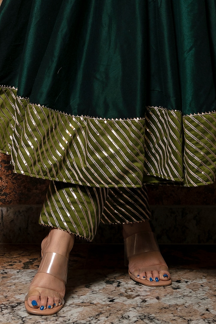 Dark Green Cotton Silk Party Wear Anarkali Set by Pomcha Jaipur at Pernia's Pop Up Shop