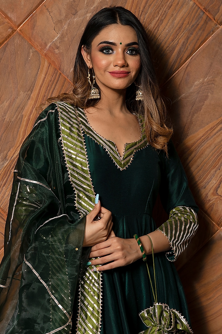 Dark Green Cotton Silk Party Wear Anarkali Set by Pomcha Jaipur at Pernia's Pop Up Shop