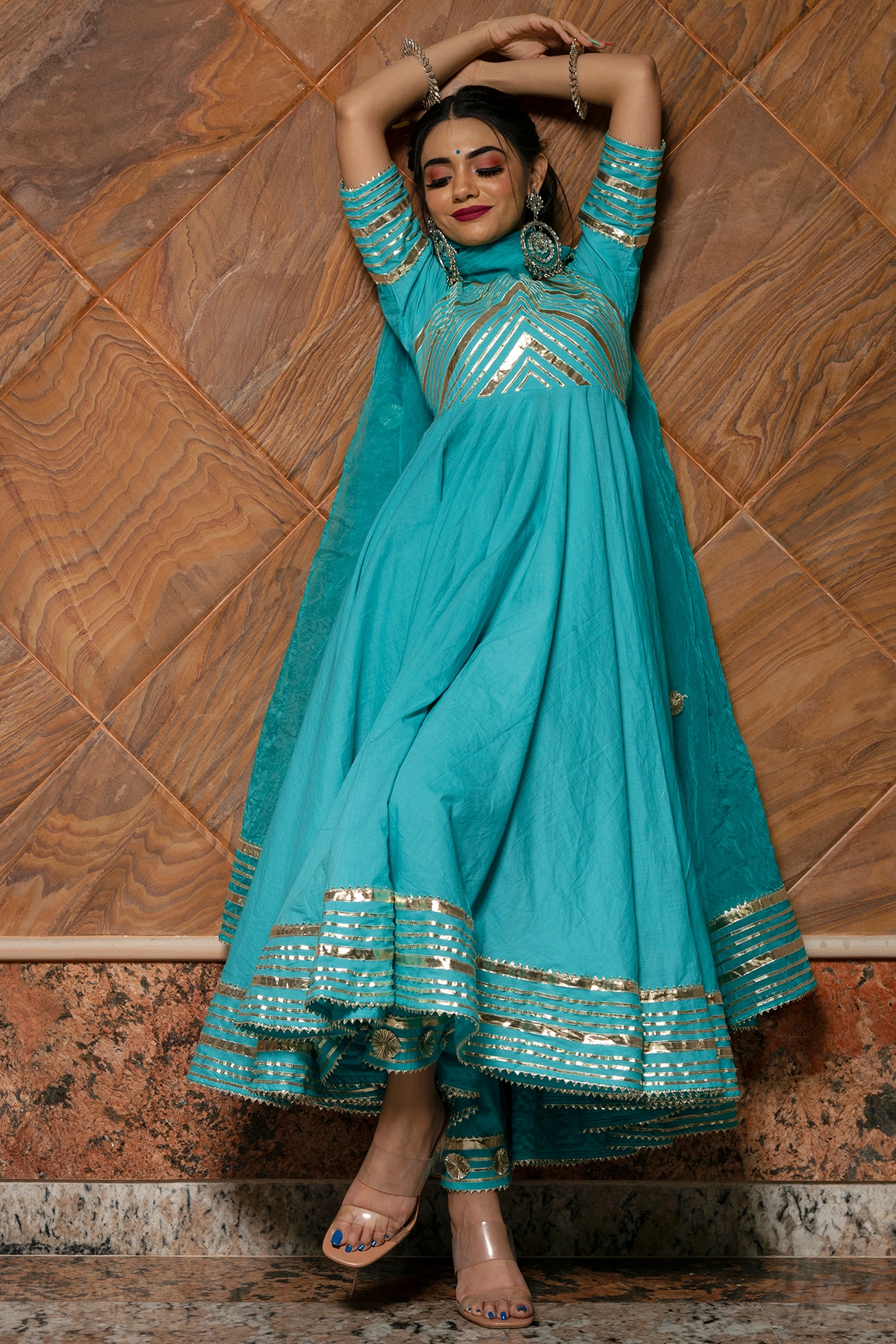 Turquoise and blue shaded anarkali suit – Panache Haute Couture