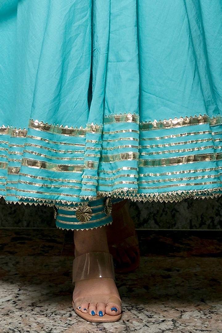 Blue Embellished Anarkali Set by Pomcha Jaipur at Pernia's Pop Up Shop
