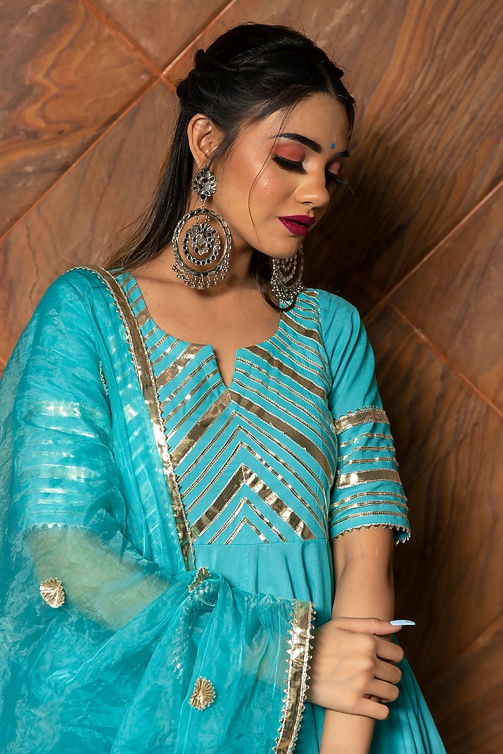 Blue Embellished Anarkali Set by Pomcha Jaipur at Pernia's Pop Up Shop