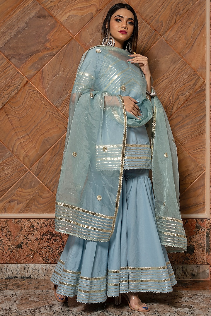 Powder Blue Cotton Sharara Set by Pomcha Jaipur