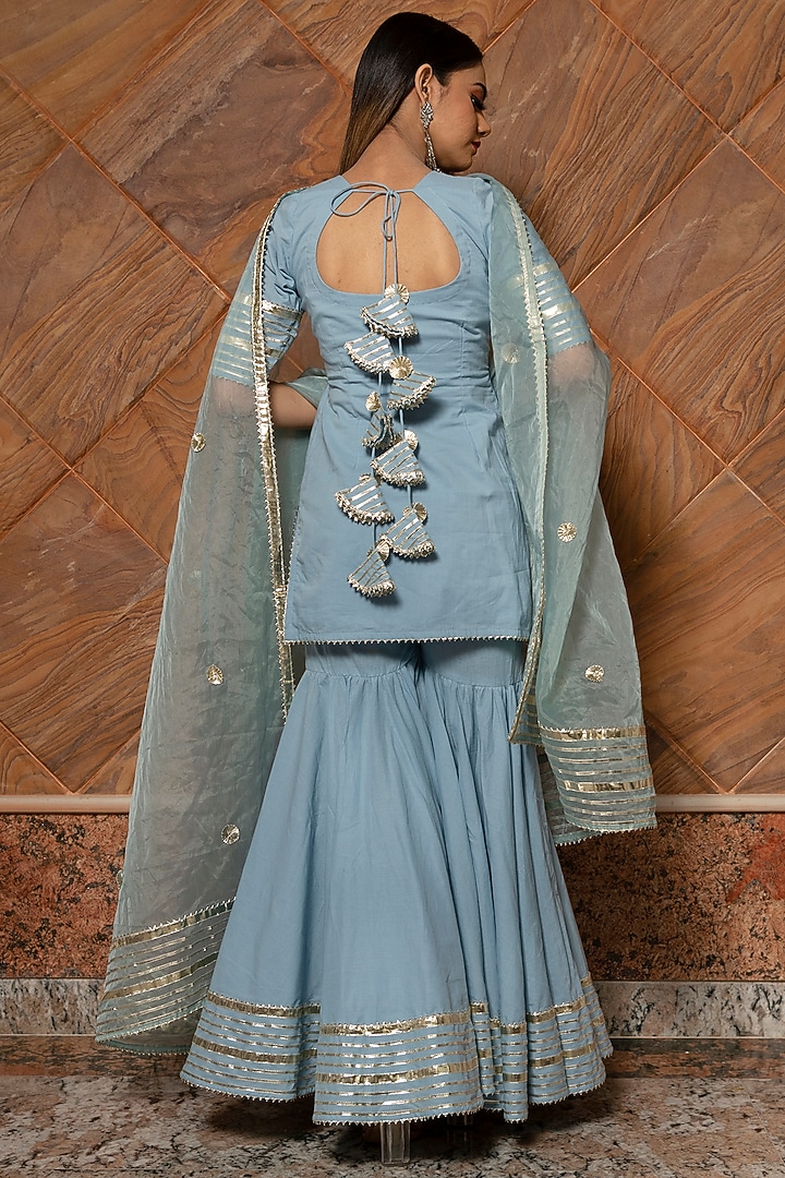 Powder Blue Cotton Party Wear Sharara Set by Pomcha Jaipur at Pernia's Pop Up Shop