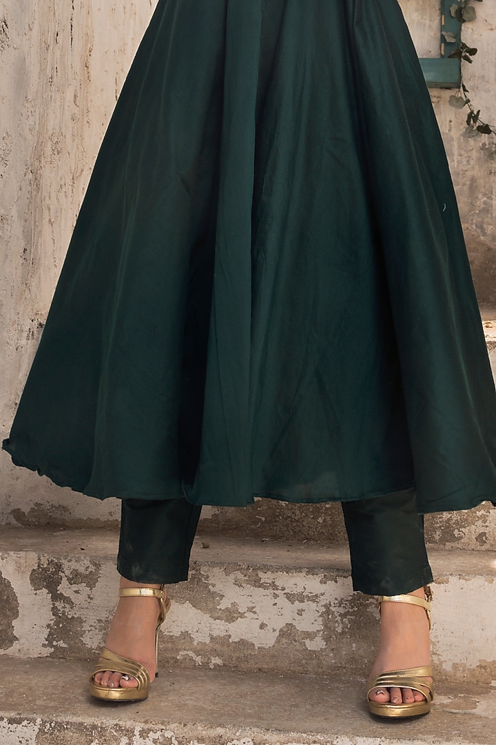 Dark Green Silk Anarkali Set by Pomcha Jaipur at Pernia's Pop Up Shop