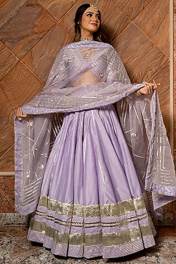 Lilac Cotton Silk Gota Work Wedding Lehenga Set by Pomcha Jaipur at Pernia's Pop Up Shop