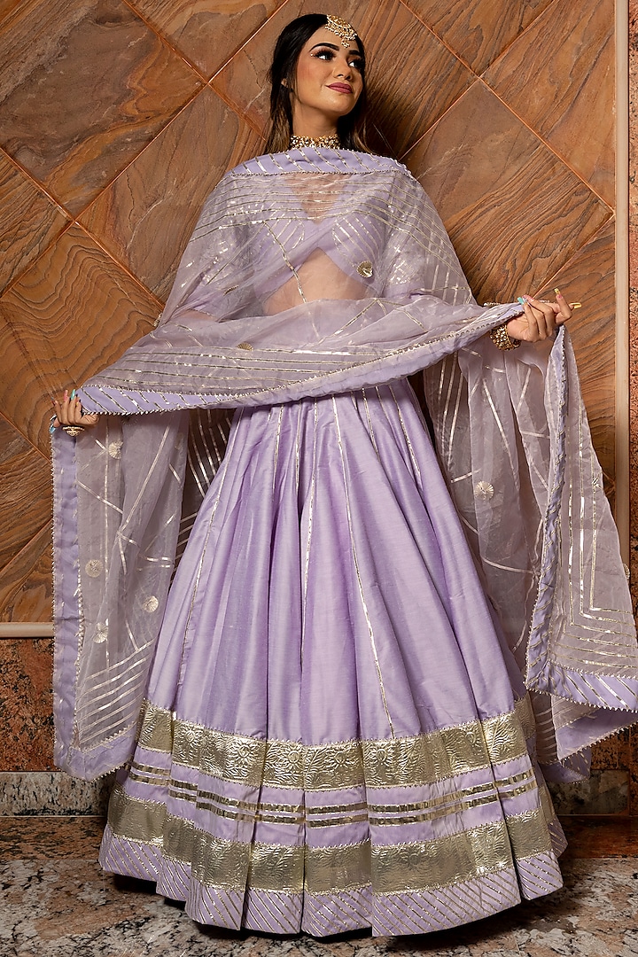 Lilac Cotton Silk Lehenga Set by Pomcha Jaipur