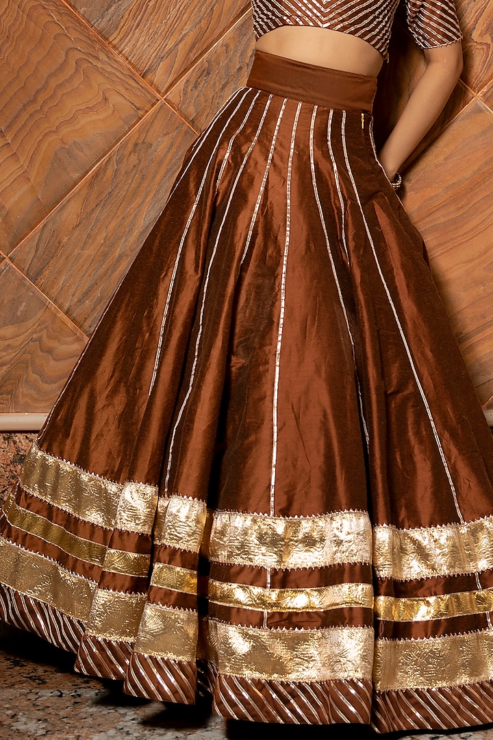 Brown Cotton Silk Gota Work Wedding Lehenga Set by Pomcha Jaipur at Pernia's Pop Up Shop
