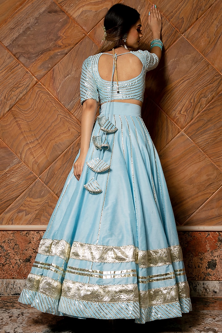 Light Blue Silk Wedding Lehenga Set by Pomcha Jaipur at Pernia's Pop Up Shop