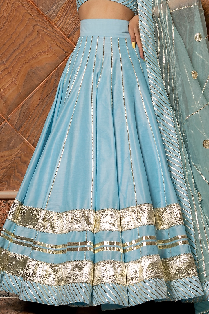 Light Blue Silk Wedding Lehenga Set by Pomcha Jaipur at Pernia's Pop Up Shop