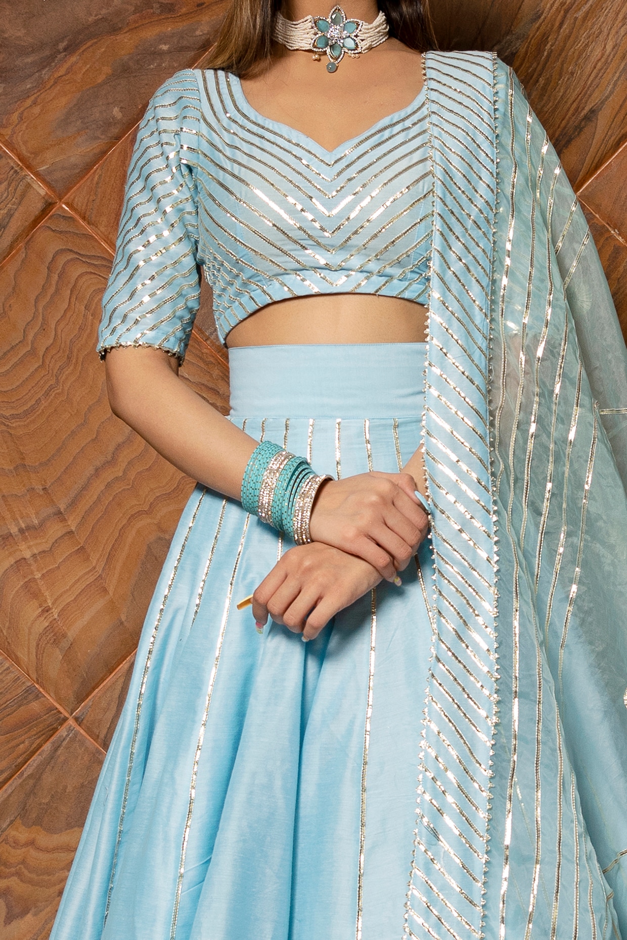 Floral Embellished Lehenga Set | Blue lehenga, Sky blue lehenga, Lehenga