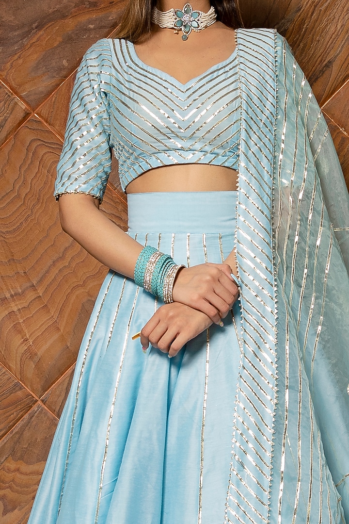 Light Blue Silk Wedding Lehenga Set by Pomcha Jaipur at Pernia's Pop Up Shop