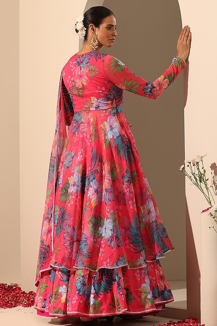 Pink Muslin Silk Printed Lehenga Set by Pomcha Jaipur at Pernia's Pop Up Shop