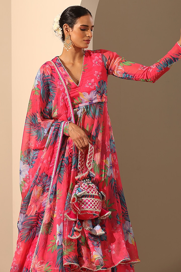 Pink Muslin Silk Printed Lehenga Set by Pomcha Jaipur at Pernia's Pop Up Shop