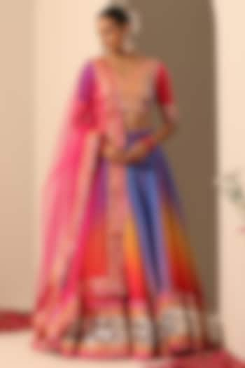 Multi-Colored Organza Lehenga Set by Pomcha Jaipur