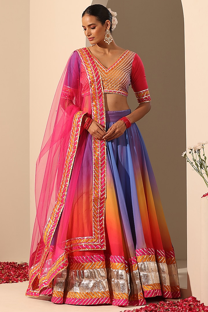 Multi-Colored Organza Lehenga Set by Pomcha Jaipur