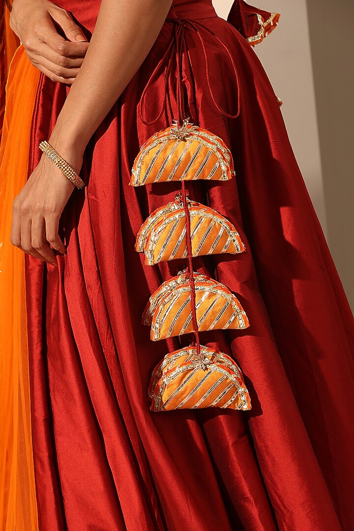 Red Taffeta Silk Lehenga Set by Pomcha Jaipur at Pernia's Pop Up Shop
