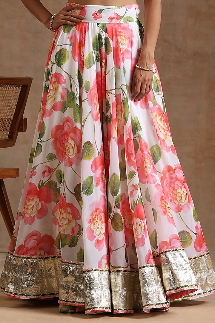 White Georgette Floral Printed Wedding Lehenga Set by Pomcha Jaipur at Pernia's Pop Up Shop