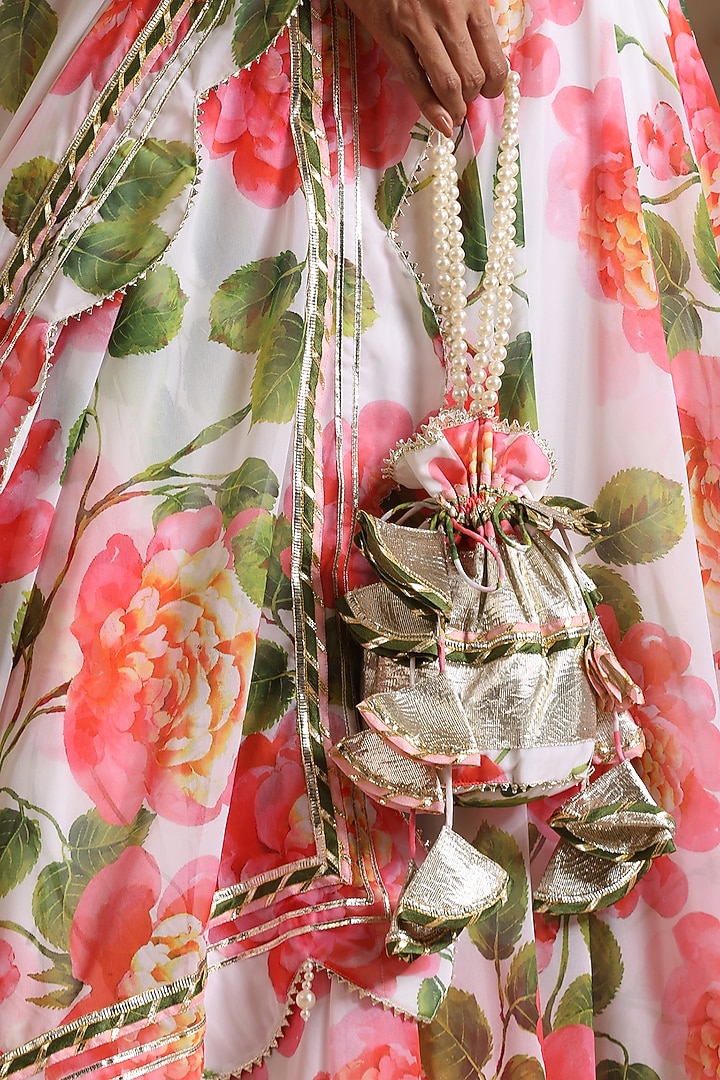 White Georgette Floral Printed Wedding Lehenga Set by Pomcha Jaipur at Pernia's Pop Up Shop