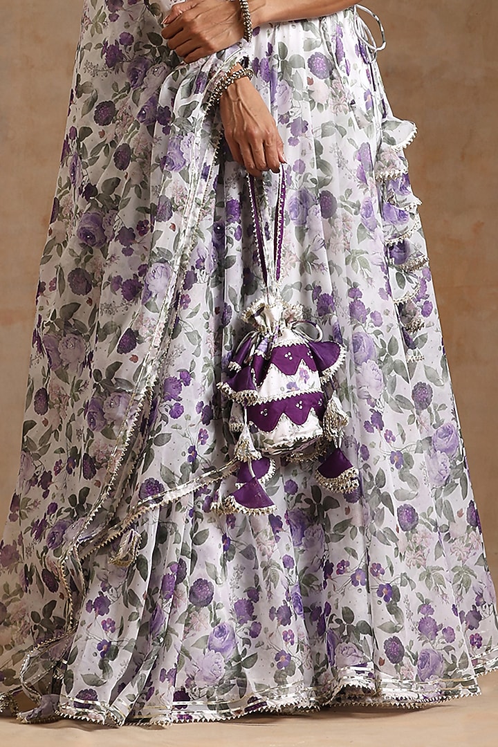 White Organza Floral Printed Lehenga Set by Pomcha Jaipur at Pernia's Pop Up Shop